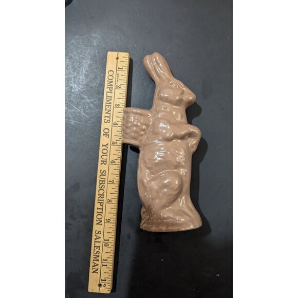 Vintage Ceramic Chocolate  brown  Bunny Rabbit Figurine With Basket  9" - Picture 7 of 8